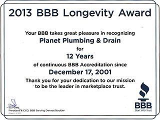 bbb longevity award green plumbers boulder
